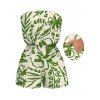 Beach Vacation Couple Outfit Line Art Floral Leaf Print Pocket Off the Shoulder Romper and Shirt Set - PLANT GREEN S | US 4