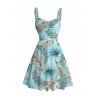 Hawaiian Dress Tropical Palm Leaf Print Ruched Bust Mini Vacation Dress - Bleu clair XXXXXL | US 20