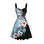 Vacation Dress Colorblock Hibiscus Floral Monstera Leaf Skulls Print Ruched Bust Mini Dress - Bleu clair XXXXXL | US 20