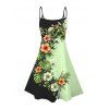 Vacation Dress Contrast Color Hibiscus Floral Monstera Leaf Print Spaghetti Strap Mini Dress - Vert clair XXXXXL | US 20