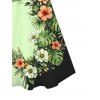Vacation Dress Contrast Color Hibiscus Floral Monstera Leaf Print Spaghetti Strap Mini Dress - Vert clair XXXXXL | US 20