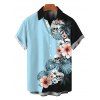 Men's Vacation Shirt Colorblock Hibiscus Floral Monstera Leaf Skulls Print Button Up Shirt - Bleu clair S