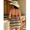 Beach Bohemian Couple Outfit Arrow Ethnic Print Lace Up Skirt 3 pcs Bikini Swimsuit and Shirt Set - multicolor S | US 4