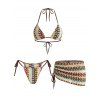 Beach Bohemian Couple Outfit Arrow Ethnic Print Lace Up Skirt 3 pcs Bikini Swimsuit and Shirt Set - multicolor S | US 4