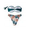 Beach Vacation Couple Outfit Colorblock Twisted Ruched Tropical Leaf Print Bikini Swimsuit and Shorts Set - PLANT GREEN S | US 4