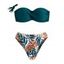 Beach Vacation Bikini Swimsuit Colorblock Twisted Ruched Tropical Leaf Print High Cut Swimwear Set - Vert profond L | US 8-10