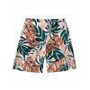 Men's Beach Shorts Tropical Leaf Print Drawstring Straight Vacation Shorts - Vert profond 5XL