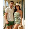 Vacation Couple Outfit Vintage Ethnic Floral Print Pocket Off the Shoulder Romper and Hollow Out Shirt Set - Vert S | US 4