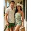 Vacation Couple Outfit Vintage Ethnic Floral Print Pocket Off the Shoulder Romper and Hollow Out Shirt Set - Vert S | US 4