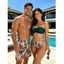 Beach Vacation Couple Outfit Colorblock Twisted Ruched Tropical Leaf Print Bikini Swimsuit and Shorts Set - PLANT GREEN S | US 4