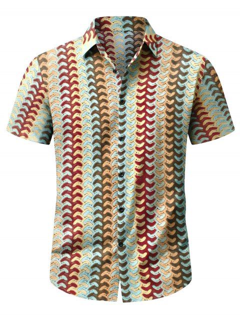 Chemise bohème pour homme, imprimé ethnique à flèches colorblock, boutonnée, en maille