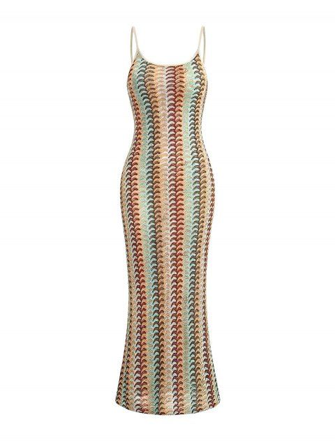 Robe bohème en maille à imprimé ethnique colorblock et flèches, robe moulante à fines bretelles