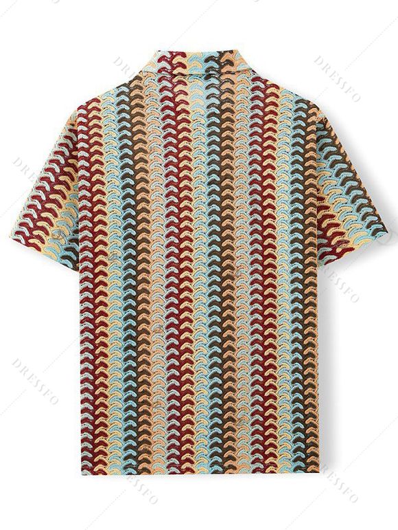 Men's Bohemian Shirt Colorblock Arrow Ethnic Print Button Up Knitted Shirt - multicolor S