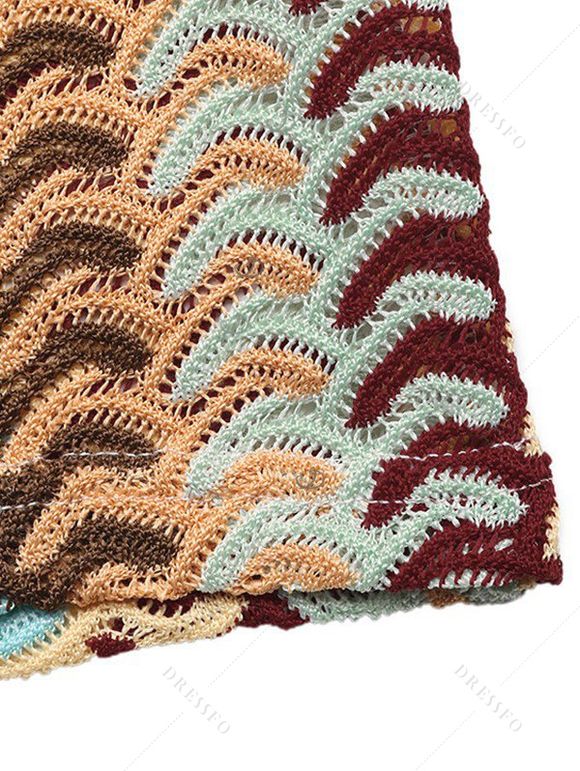 Bohemian Vacation Knitted Dress Colorblock Arrow Ethnic Print Spaghetti Strap Bodycon Dress - multicolor XXL | US 14