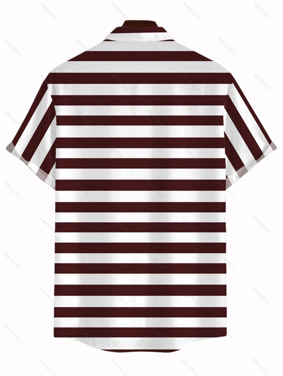 Men's Vintage Shirt Striped Print Turn Down Collar Casual Button Up Shirt - marron foncé 5XL