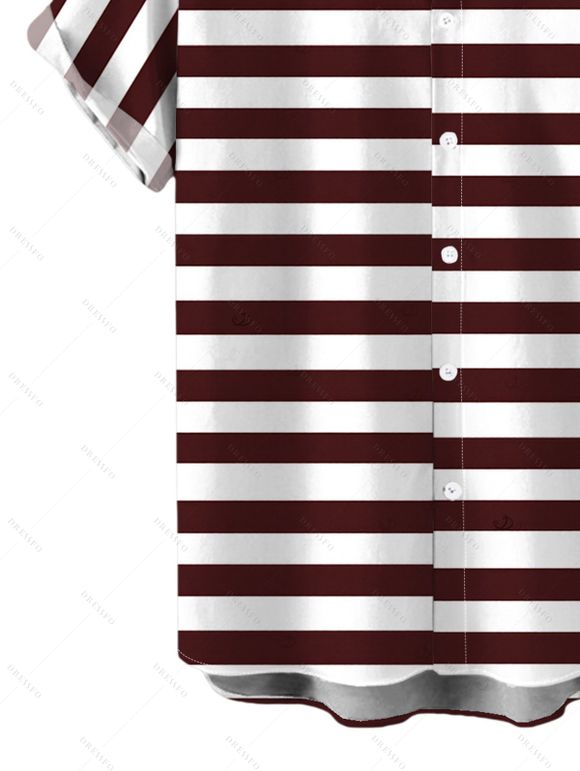 Men's Vintage Shirt Striped Print Turn Down Collar Casual Button Up Shirt - marron foncé 5XL