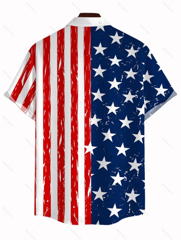 Men's Independence Day Shirt Vintage American Flag Elements Star Striped Print Colorblock Button Up Patriotic Shirt - multicolor A 5XL