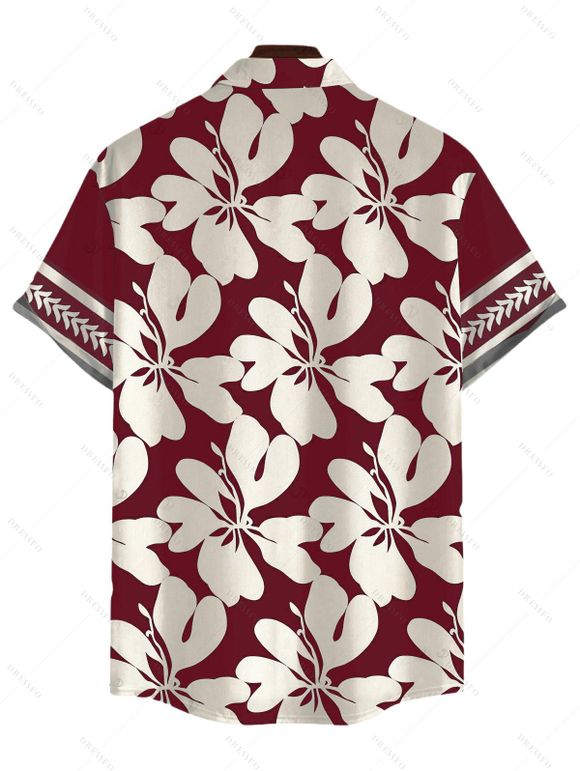 Men's Hawaiian Shirt Tribal Plumeria Floral Print Button Up Shirt - Rouge Vineux 5XL