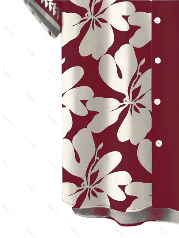 Men's Hawaiian Shirt Tribal Plumeria Floral Print Button Up Shirt - Rouge Vineux 5XL