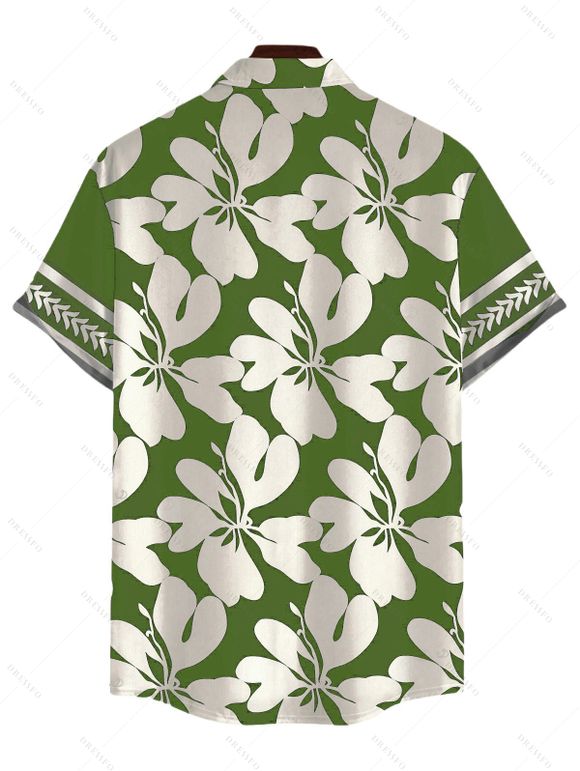 Men's Hawaiian Shirt Tribal Plumeria Floral Print Button Up Shirt - Vert clair 5XL