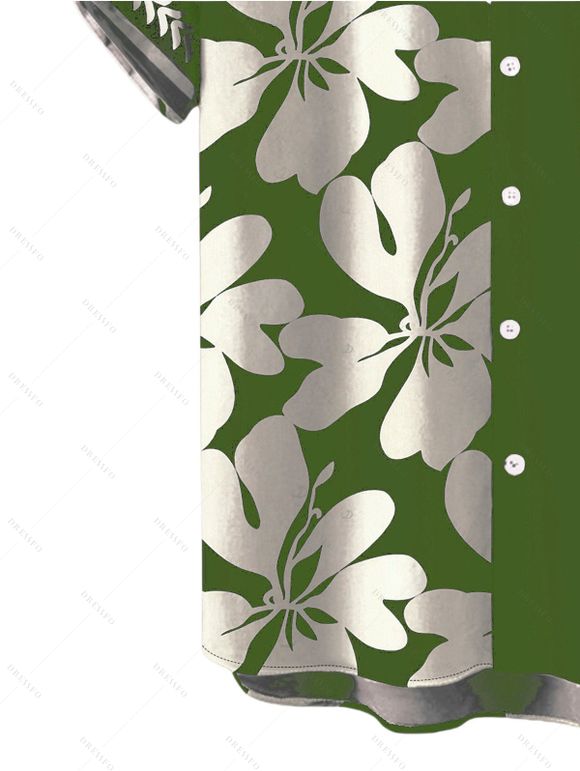 Men's Hawaiian Shirt Tribal Plumeria Floral Print Button Up Shirt - Vert clair 5XL