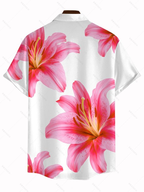 Men's Hawaiian Shirt Watercolor Lily Floral Print Button Up Vacation Shirt - Blanc 5XL