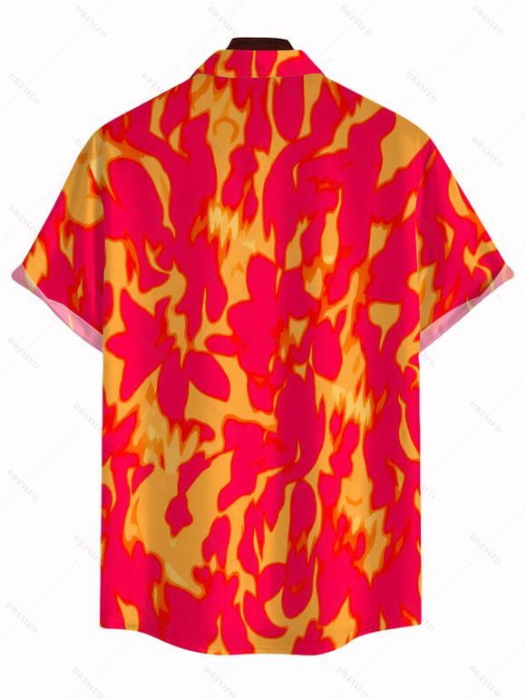 Men's Vacation Shirt Colorblock Flame Print Button Up Shirt - Orange 5XL