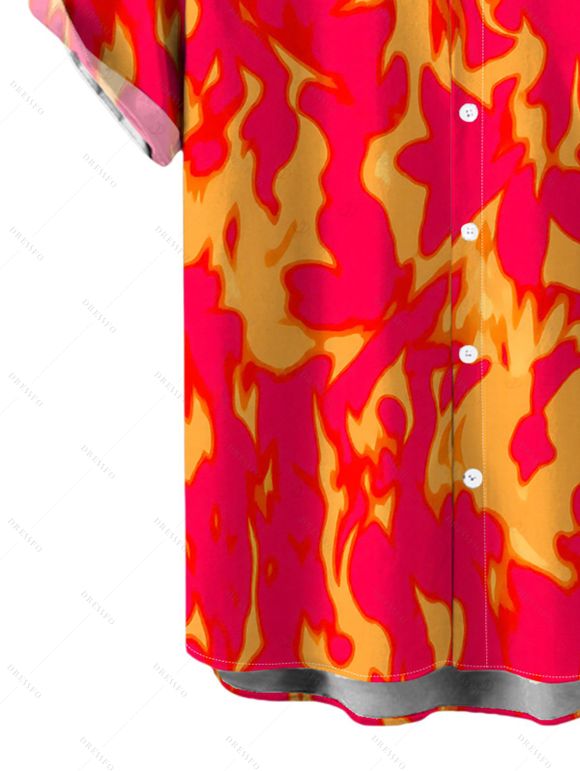 Men's Vacation Shirt Colorblock Flame Print Button Up Shirt - Orange 5XL
