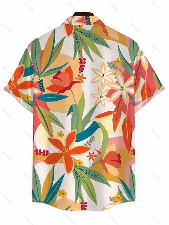 Men's Hawaiian Shirt Colorblock Watercolor Floral Leaf Print Button Up Shirt - multicolor A 5XL