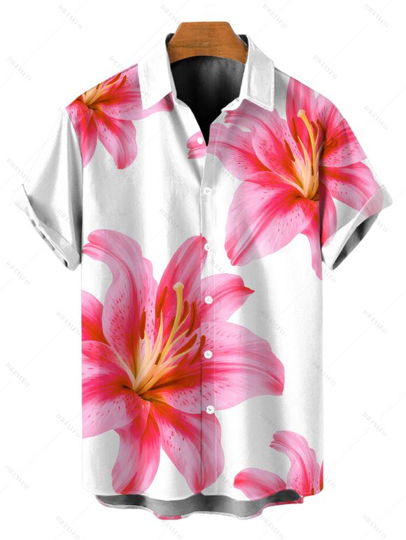 Vacation Couple Outfit Watercolor Lily Floral Print Mesh Irregular Skirt Bikini Swimsuit and Shirt Set - Blanc S | US 4