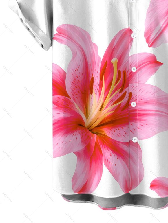 Vacation Couple Outfit Watercolor Lily Floral Print Mesh Irregular Skirt Bikini Swimsuit and Shirt Set - Blanc S | US 4