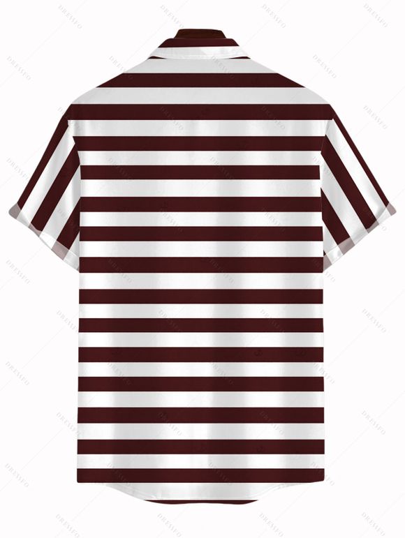 Vintage Couple Outfit Striped Print Ring Strap High Cut Briefs Tankini Swimsuit and Shirt Set - marron foncé S | US 4