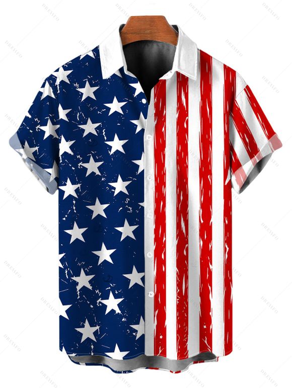 Independence Day Couple Outfit American Flag Star Striped Print Halter 3 pcs Swimsuit with Cover-up and Shirt Set - multicolor A S | US 4