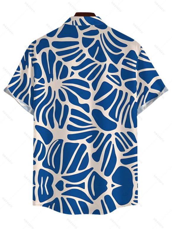 Men's Vacation Shirt Minimal Abstract Tropical Leaf Print Button Up Shirt - Bleu Marine 5XL