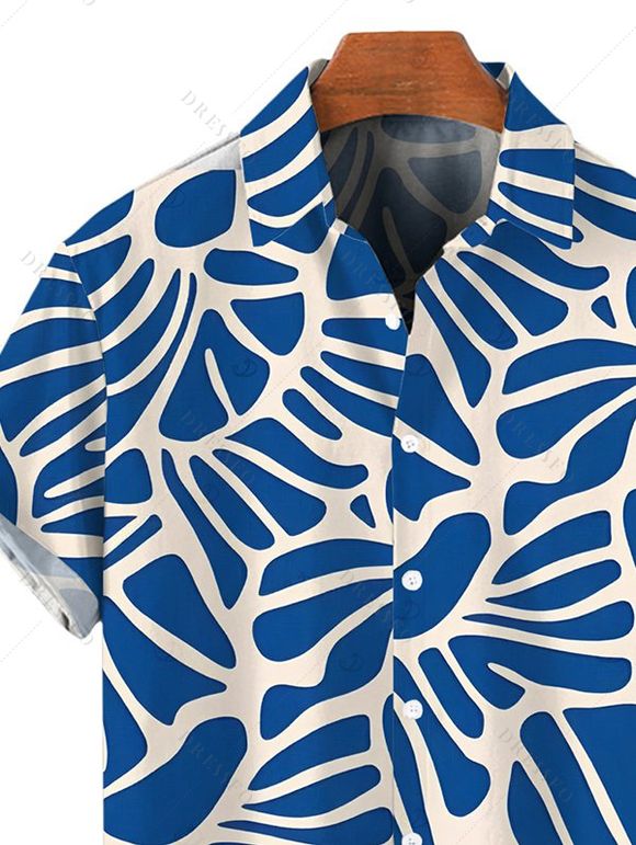 Men's Vacation Shirt Minimal Abstract Tropical Leaf Print Button Up Shirt - Bleu Marine 5XL