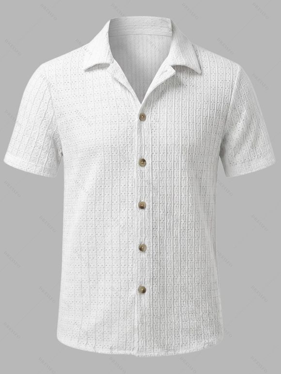 Vacation Couple Outfit Solid Color Textured Jacquard Tied Halter Bikini Swimsuit and Knitted Shirt Set - Blanc S | US 4