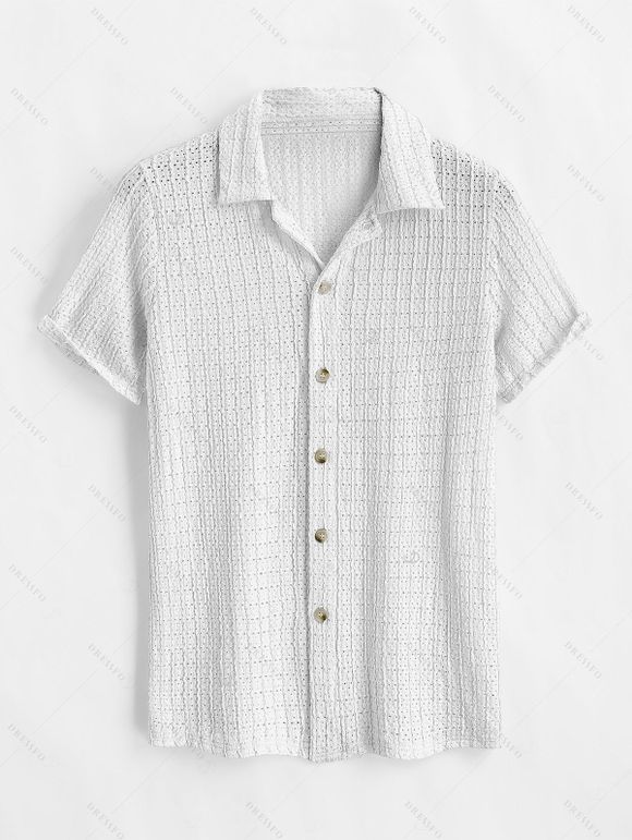 Vacation Couple Outfit Solid Color Textured Jacquard Tied Halter Bikini Swimsuit and Knitted Shirt Set - Blanc S | US 4