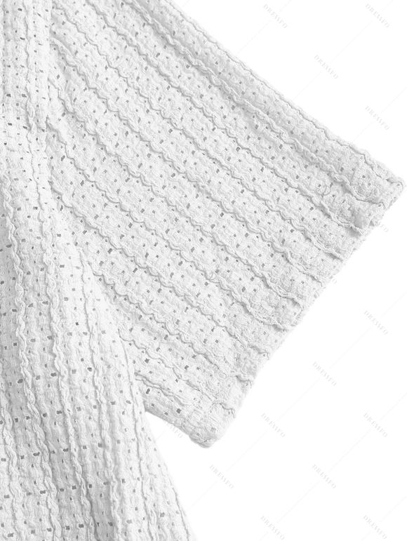 Vacation Couple Outfit Solid Color Textured Jacquard Tied Halter Bikini Swimsuit and Knitted Shirt Set - Blanc S | US 4