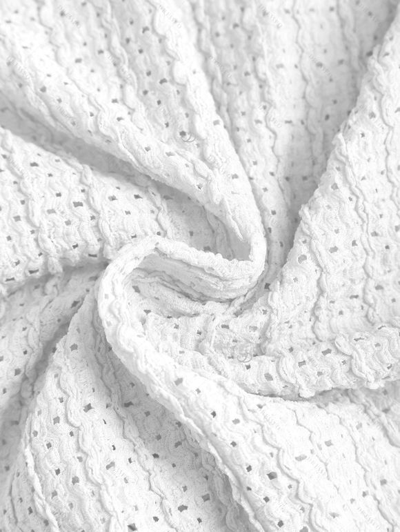 Vacation Couple Outfit Solid Color Textured Jacquard Tied Halter Bikini Swimsuit and Knitted Shirt Set - Blanc S | US 4