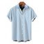 Men's Beach Vacation Shirt Bicolor Striped Print Button Up Shirt - Bleu Marine XL