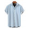 Chemise de plage pour homme à rayures bicolores et boutons - Bleu clair 5XL