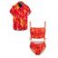 Vacation Couple Outfit Colorblock Flame Print Cinched Dual Strap Tankini Swimsuit and Shirt Set - Orange S | US 4