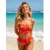 Vacation Couple Outfit Colorblock Flame Print Cinched Dual Strap Tankini Swimsuit and Shirt Set - Orange S | US 4