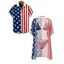 Independence Day Couple Outfit American Flag Star Striped Print Halter 3 pcs Swimsuit with Cover-up and Shirt Set - multicolor A S | US 4