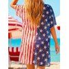 Independence Day Couple Outfit American Flag Star Striped Print Halter 3 pcs Swimsuit with Cover-up and Shirt Set - multicolor A S | US 4