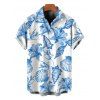Hawaiian Couple Outfit Solid Color Jacquard Lace Tied Halter Swimsuit and Lily Floral Shell Print Shirt Set - Bleu Poudre S | US 4