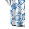 Hawaiian Couple Outfit Solid Color Jacquard Lace Tied Halter Swimsuit and Lily Floral Shell Print Shirt Set - Bleu Poudre S | US 4