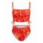 Beach Tankini Swimsuit Colorblock Flame Print Cinched Dual Strap Vacation Swimwear Set - Orange L | US 8