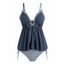 Vacation Tankini Swimsuit Colorblock Ruffle Bowknot Textured Tied Striped Print Beach Swimwear Set - Bleu profond L | US 8