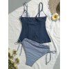Vacation Tankini Swimsuit Colorblock Ruffle Bowknot Textured Tied Striped Print Beach Swimwear Set - Bleu profond XL | US 10